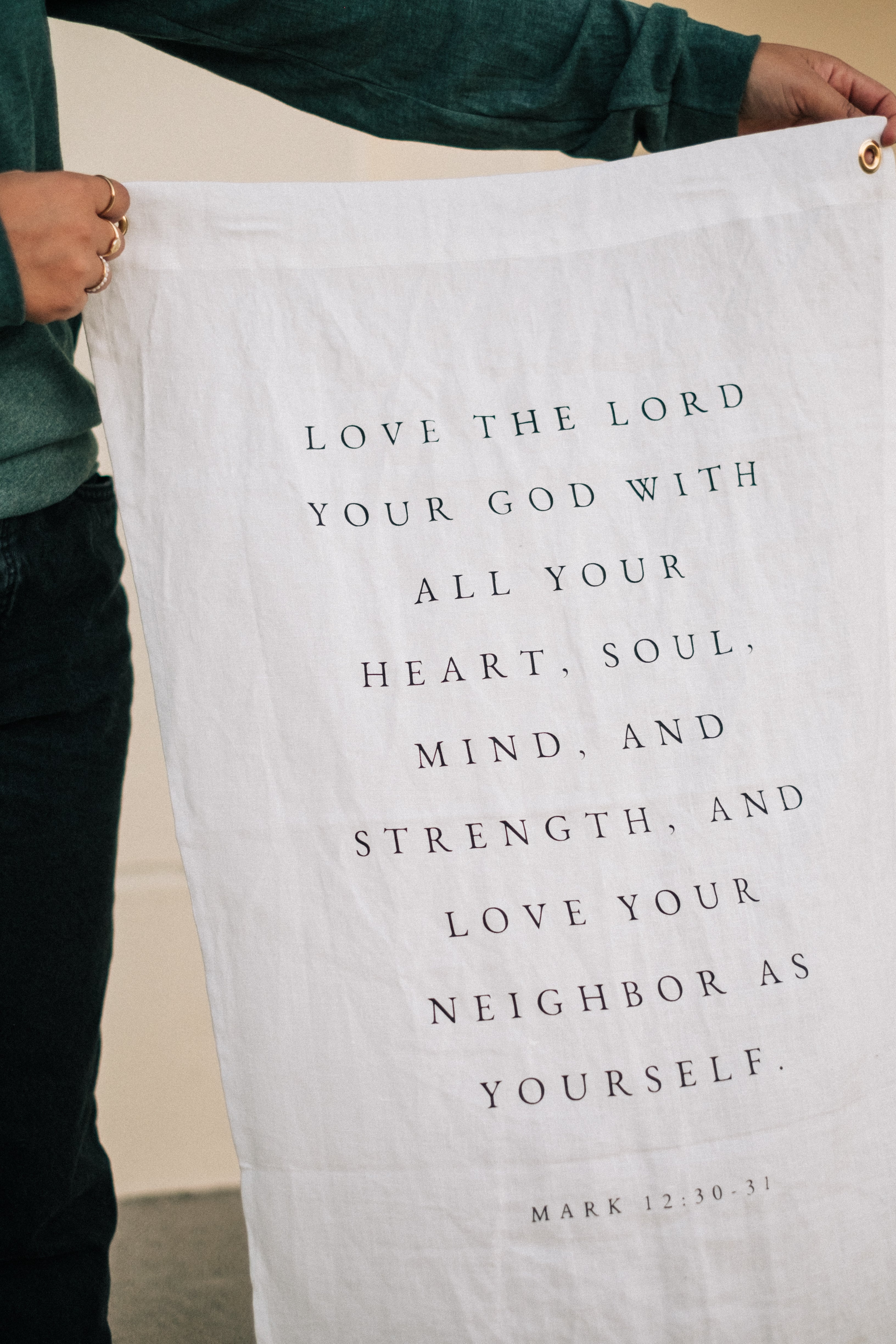 Love the Lord Your God Linen Flag in White