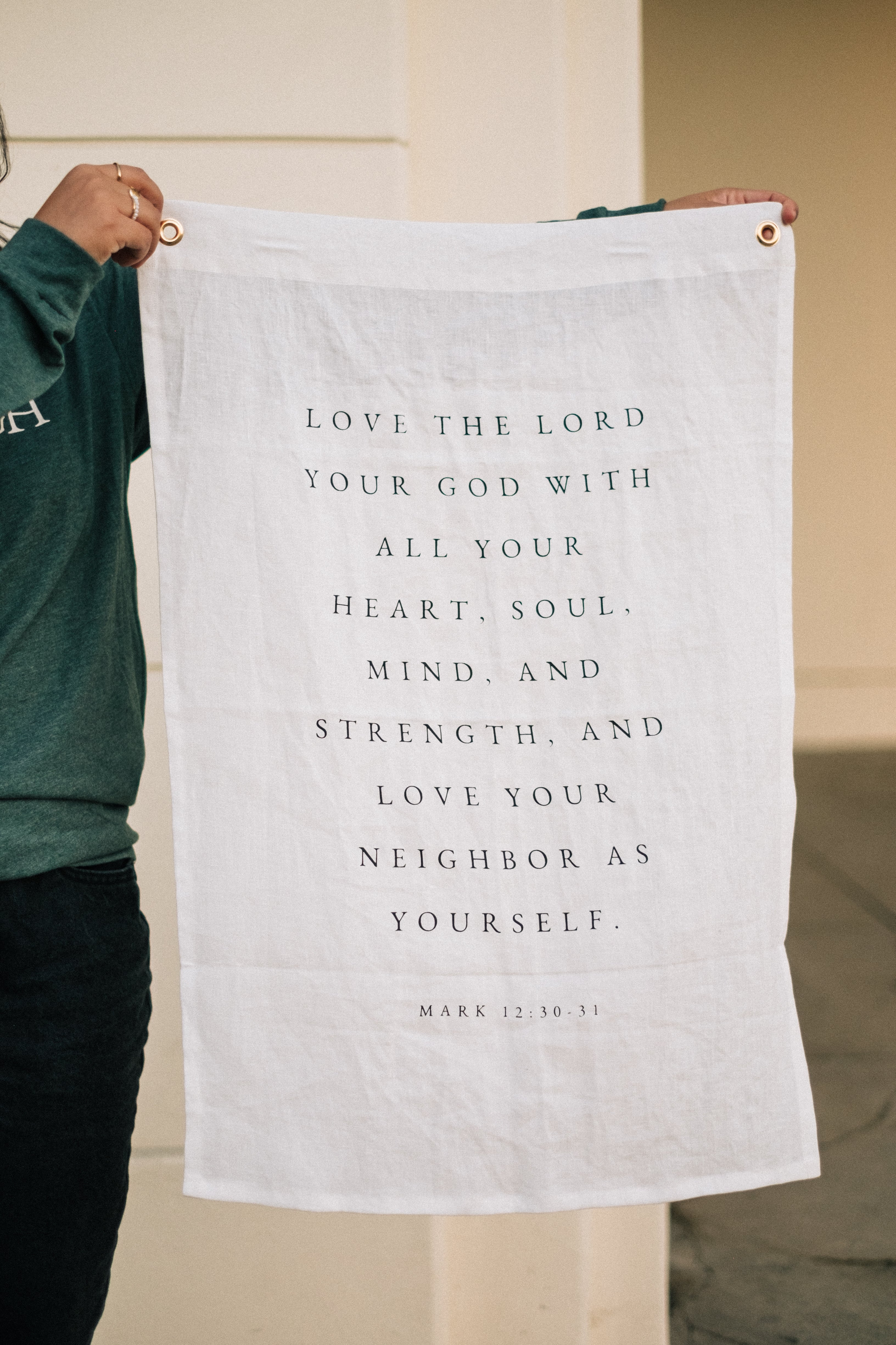 Love the Lord Your God Linen Flag in White