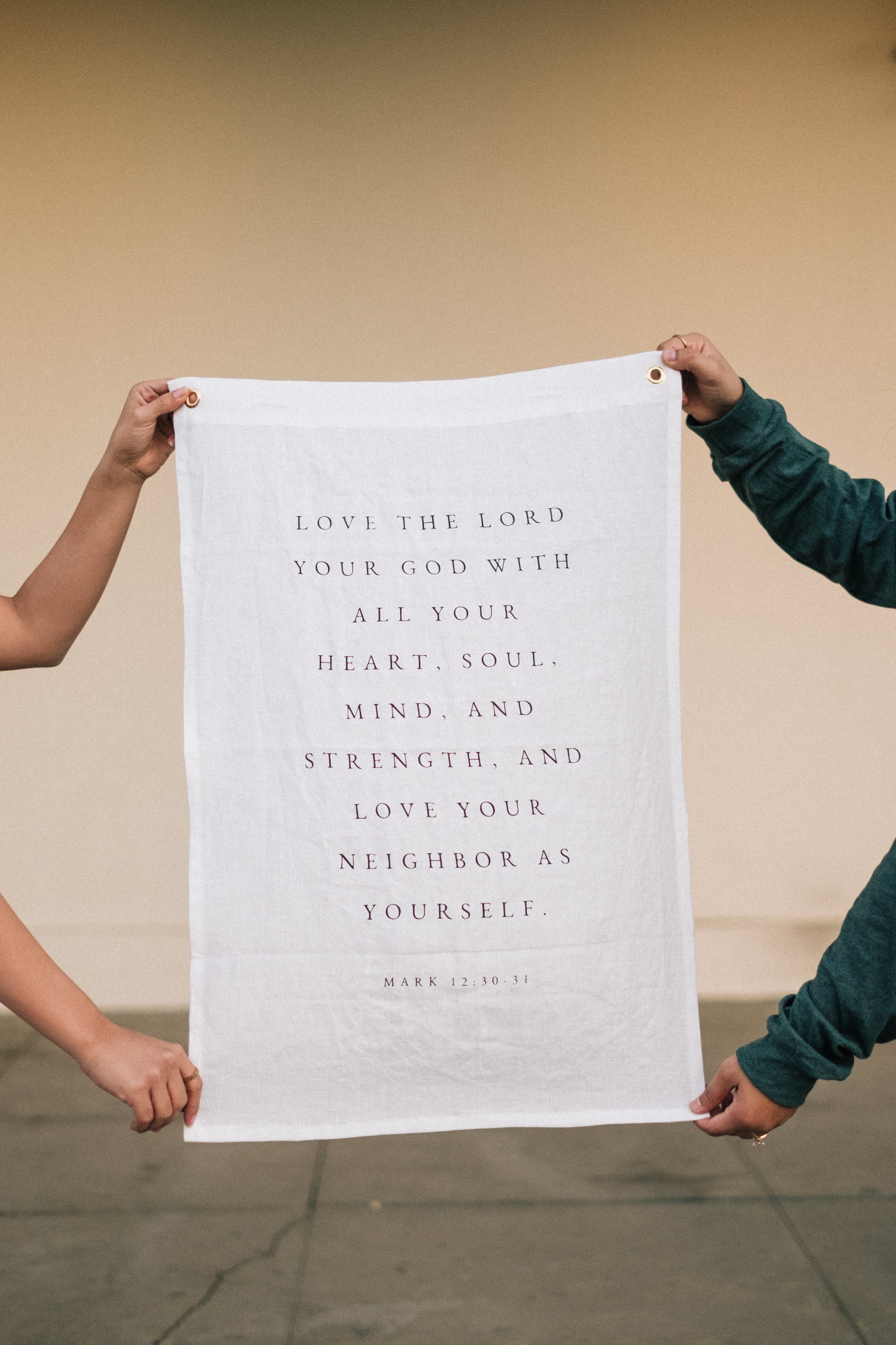 Love the Lord Your God Linen Flag in White