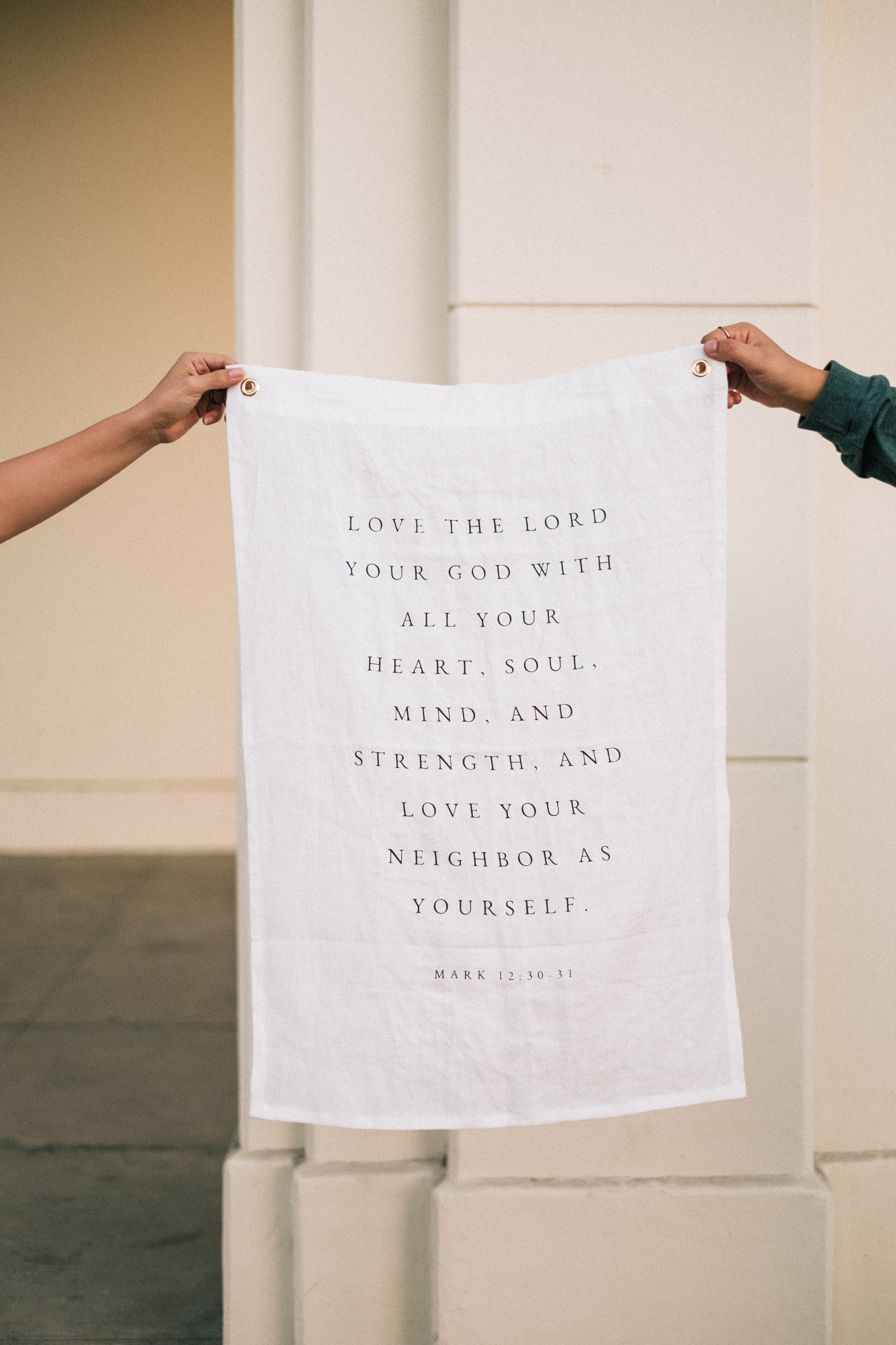 Love the Lord Your God Linen Flag in White