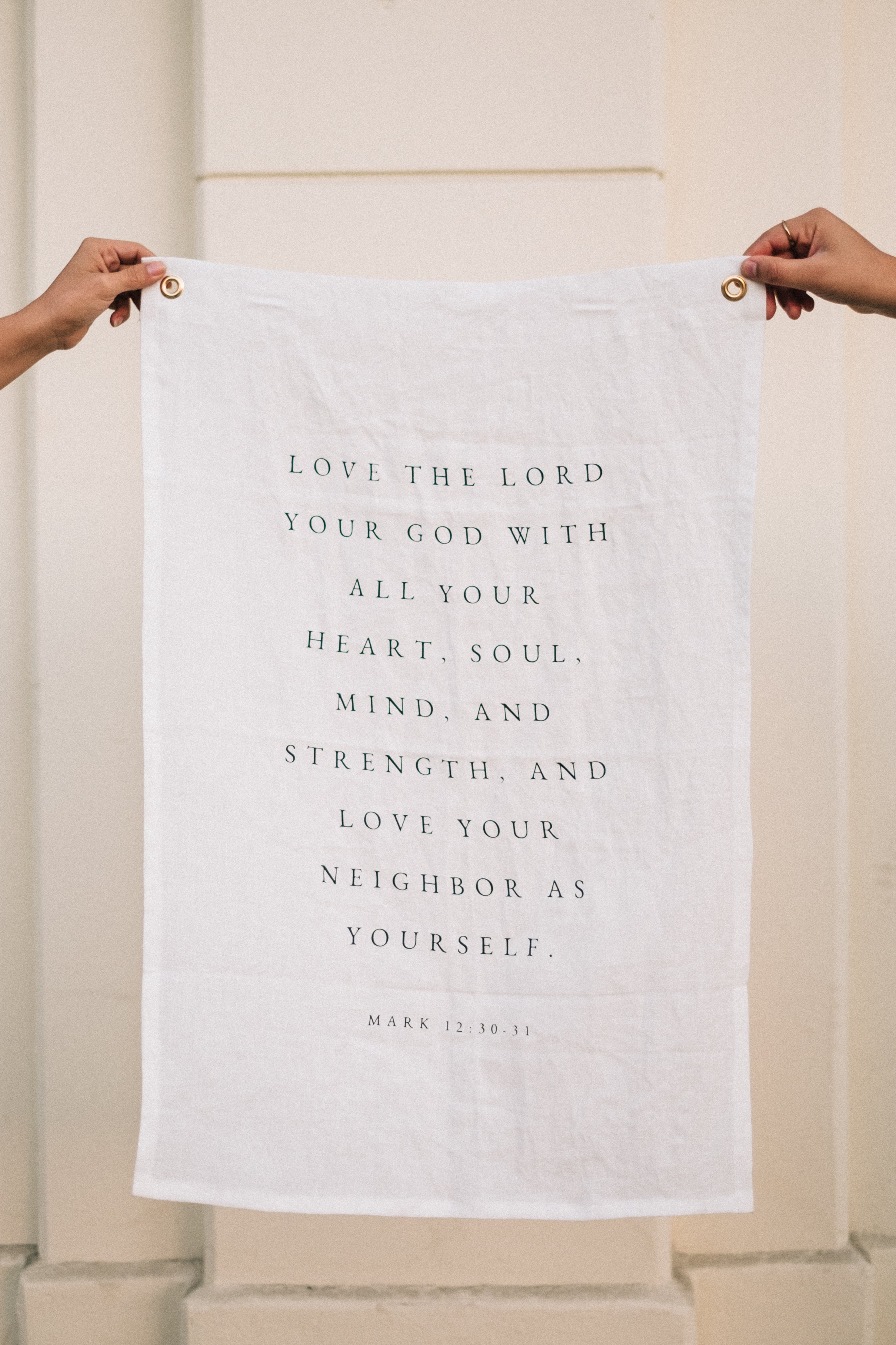 Love the Lord Your God Linen Flag in White