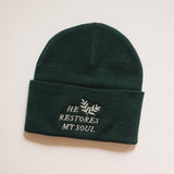 He Restores My Soul Beanie in Forest