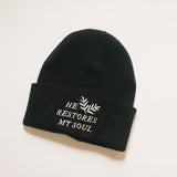 He Restores My Soul Cotton Beanie in Black