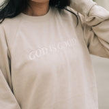 God is Good Embroidered Crew Neck Sweatshirt in Sand