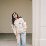 Do It With Love Embroidered Crew Neck Sweatshirt in Cream